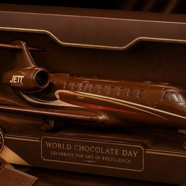 Chocolate model private jet in gift box
